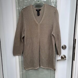 Olsen Europe M/10 V-neck Pullover Tunic Taupe/Olive Cotton Blend Lightweight
